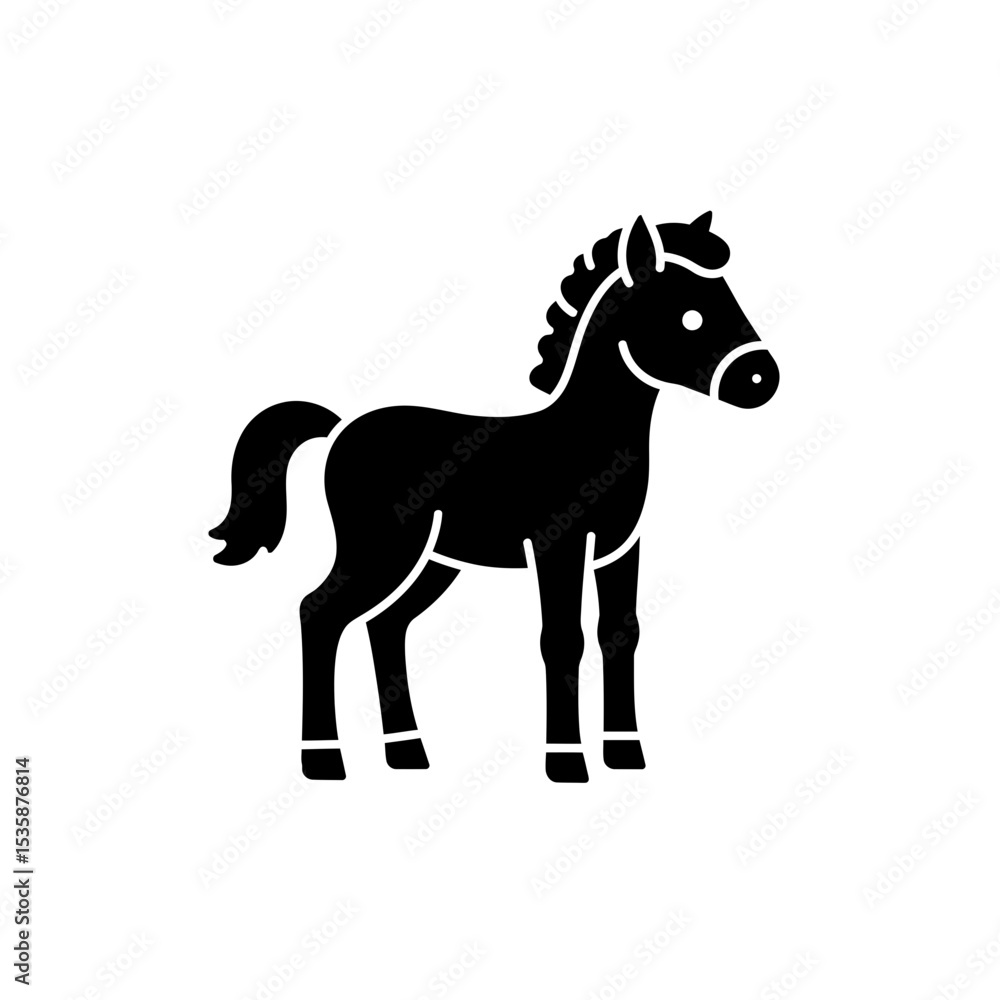 Black silhouette of horse standing against a white background Black silhouette of horse standing against a white background