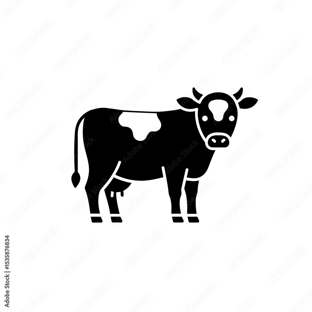 Fototapeta premium Black silhouette of a cow standing on a white background 