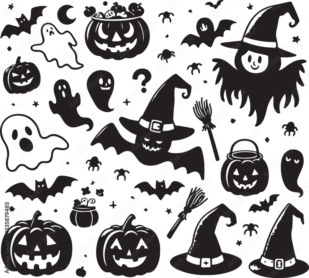 Obraz premium Cartoon Halloween Character Bundle: Ghosts to Vampires 