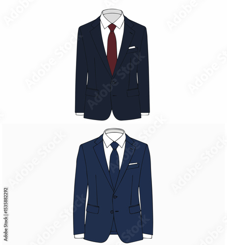 Classic Men's Business Suits with Ties and Pocket Squares

