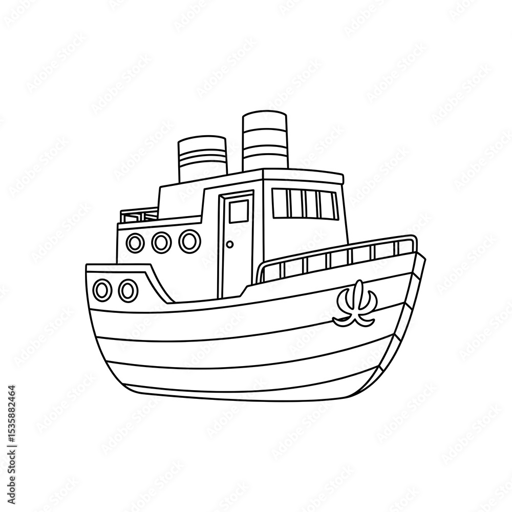 Obraz premium Outlines of a boat for coloring pages, cartoon ship illustration, vector line art drawing on transparent background