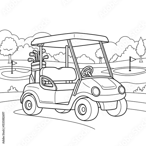 Golf cart coloring page for kids printable transportation vehicle activity sheet fun game on transparent background