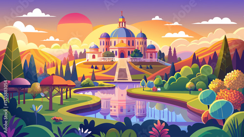 Sunrise panorama of Mariinskyi Park in Kiev, Ukraine Very beautiful