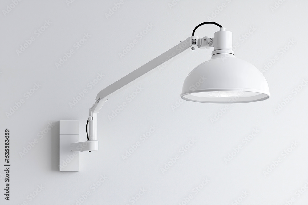 Fototapeta premium A sleek white wall-mounted lamp with an adjustable arm, perfect for modern interiors and stylish lighting solutions.