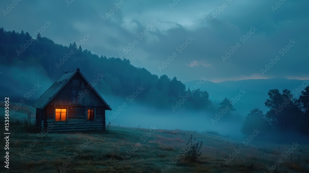 Fototapeta premium Scenic artistic drawing of mountains and nature, minimal line art style.