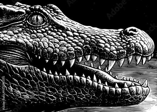 crocodile head with sharp teeth and rough skin black and white sketch vector best for tattoo