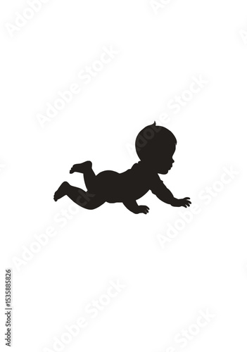 Silhouette of a Crawling Baby in Side Profile on White Background for Family, Parenting, and Early Childhood Concepts