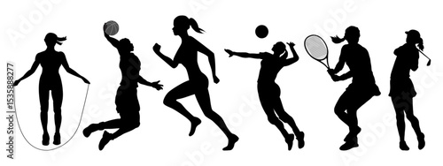 Women sports vector illustration. soccer baseball football basketball volleyball tennis rugby ball sports .
