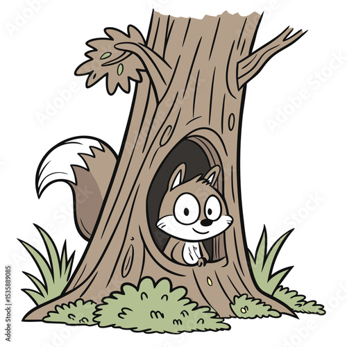 A Squirrel Peeking Out of a Hollow Tree Trunk