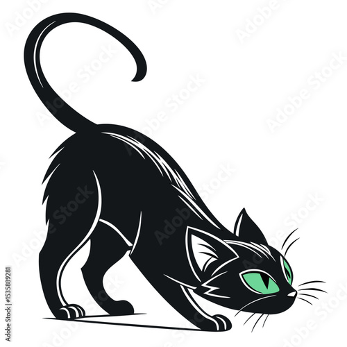 Black Cat in a Playful Pose with Green Eyes