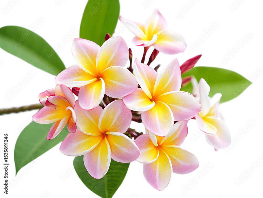 Fototapeta premium Delicate Pink and Yellow Plumeria Flowers A Stunning Floral Bouquet