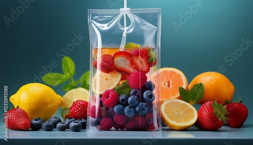 invigorating fruit infusion a vibrant blend of strawberries raspberries blueberries citrus and more suspended in a clear iv bag ready for a healthy boost