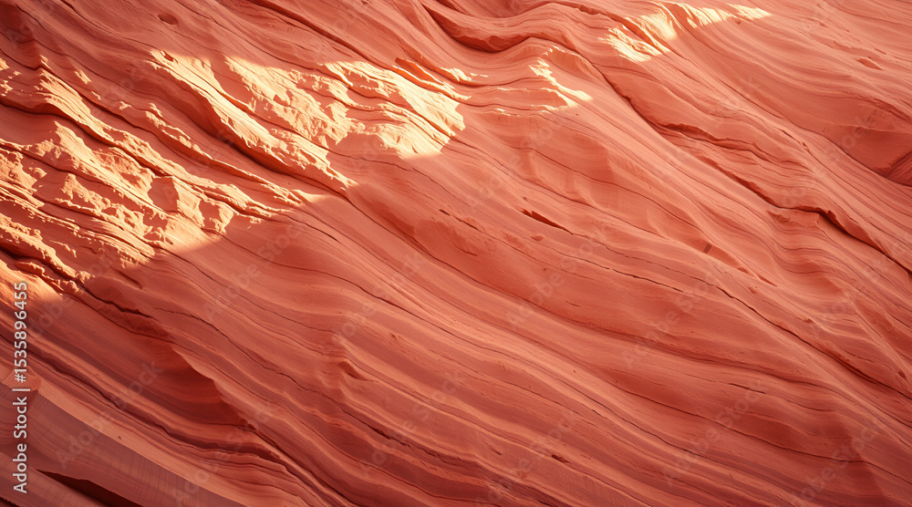Obraz premium Close-up image of textured red sandstone with smooth, wavy erosion patterns and soft lighting highlights.