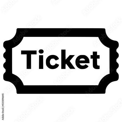 Vector design of a black ticket with the word 'Ticket' emphasized