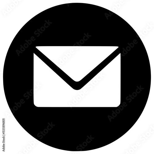 Simple black and white envelope icon in a circular design