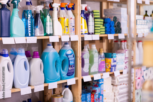 Canvastavla Racks full of large stock of different home care products in supermarket
