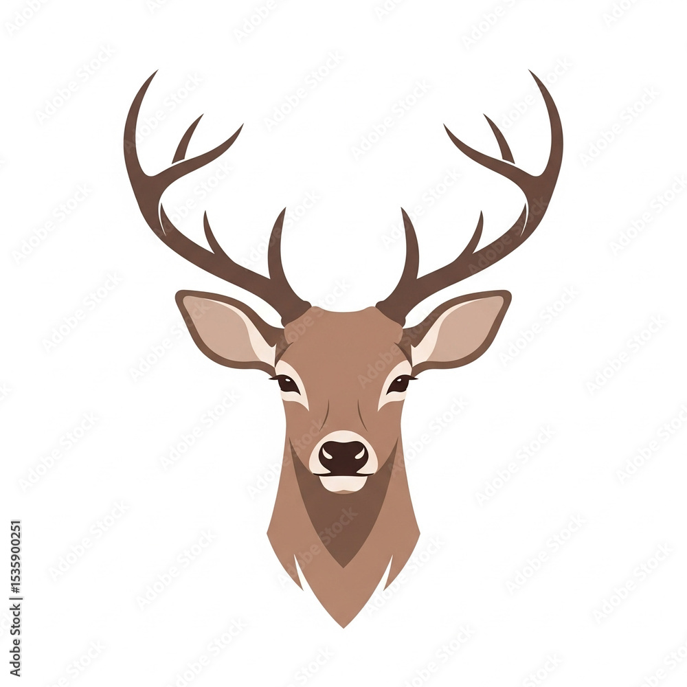 Deer head vector – Elegant deer face with antlers, soft brown tones, flat minimalist vector style. White background. Deer head vector – Elegant deer face with antlers, soft brown tones, flat minimalist vector style. White background.