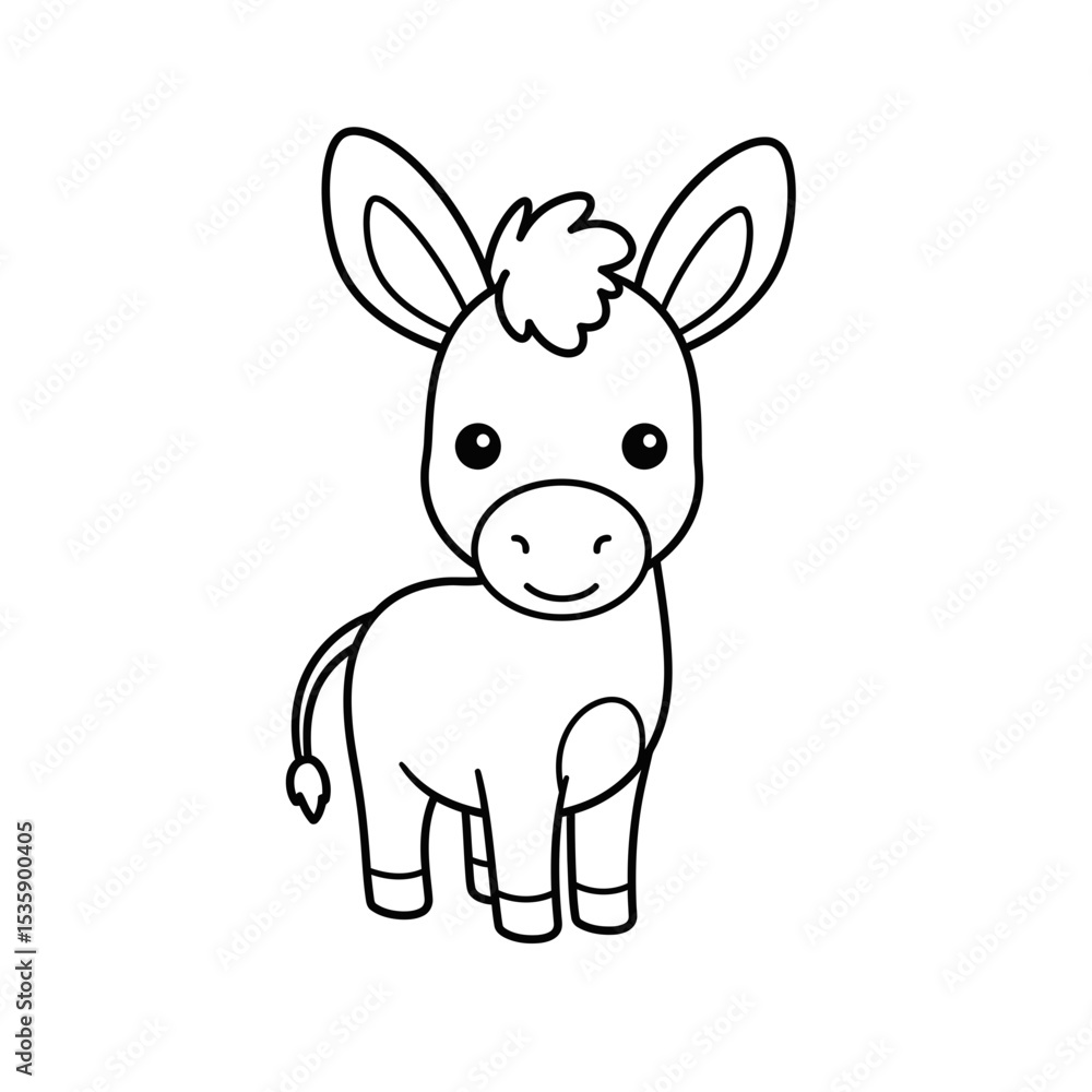 Cute cartoon donkey standing with a playful expression Cute cartoon donkey standing with a playful expression