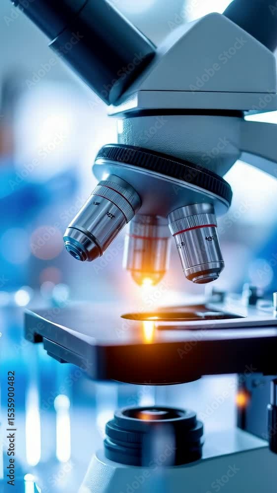 Microscope in laboratory with test tubes, providing a closer look, scientific research, medical, healthcare, science experiments, optics equipment. Microscope in laboratory with test tubes, providing a closer look, scientific research, medical, healthcare, science experiments, optics equipment.