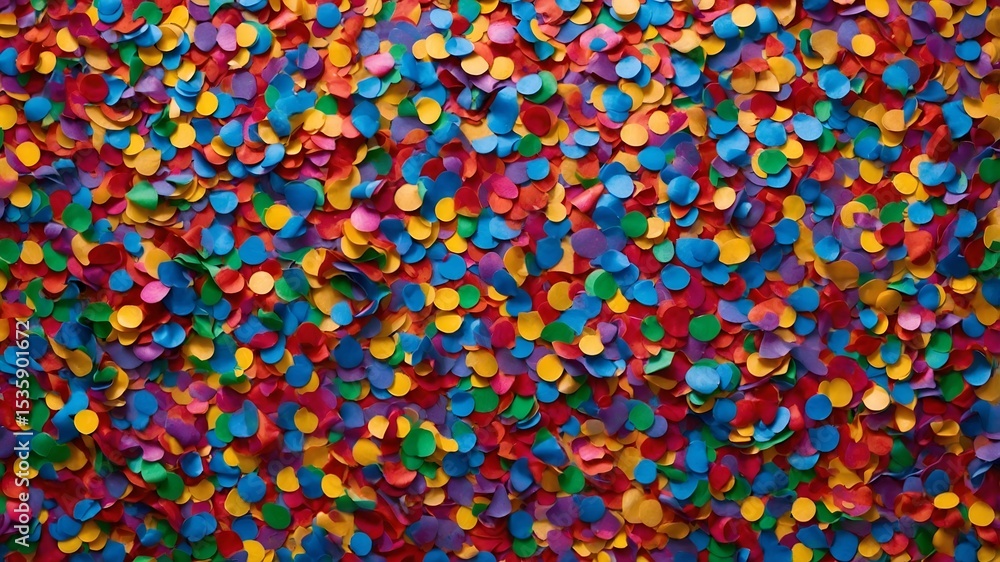 Naklejka premium A seamless overhead image of colorful confetti filling the frame. Randomly scattered paper in vivid hues creates a cheerful and celebratory atmosphere.
