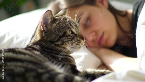 young woman with cat SLEEP