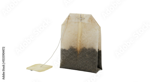 Used Tea Bag with Visible Brewed Tea Stain.