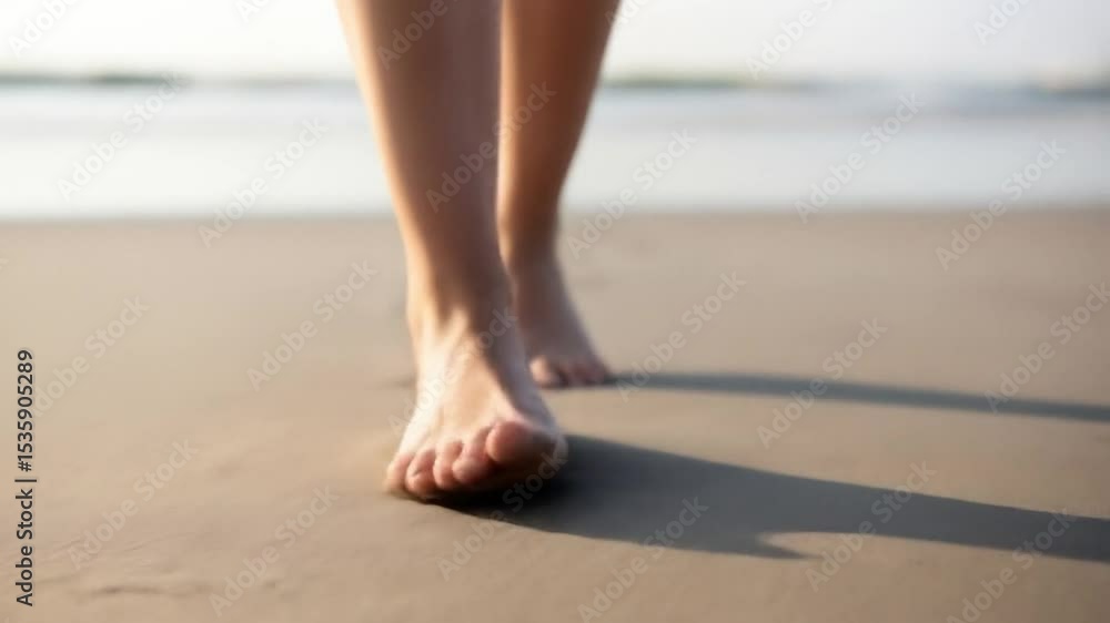 Barefoot walking on beach sand summer vacation travel relax Barefoot walking on beach sand summer vacation travel relax