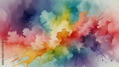 Fototapeta Naklejka Na Ścianę i Meble -  Rainbow Watercolor Background with Soft Blended Splash Gradient in Pastel Tones

