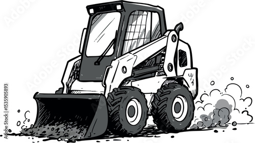Compact skid steer loader construction machinery digging dirt vector illustration 