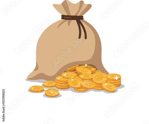 Money bag with gold coins vector illustration of wealth and savings concept