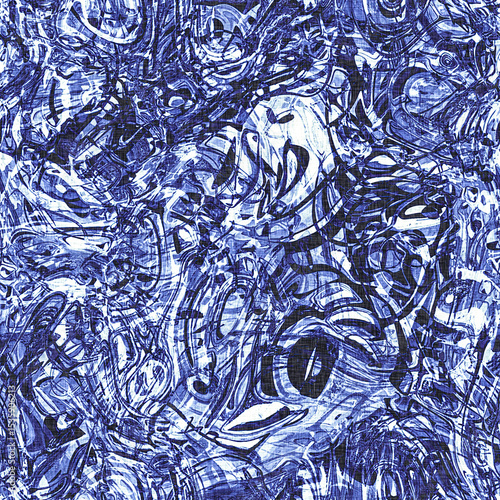 Dye wash indigo blue textur fabric effect background, Seamless glitch patched pattern in masculine Japanese block print style. 