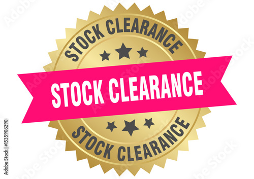 stock clearance. stock clearance round pink and gold label isolated on transparent background