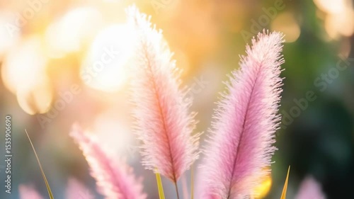 Purple, feathery plumes against bokeh background