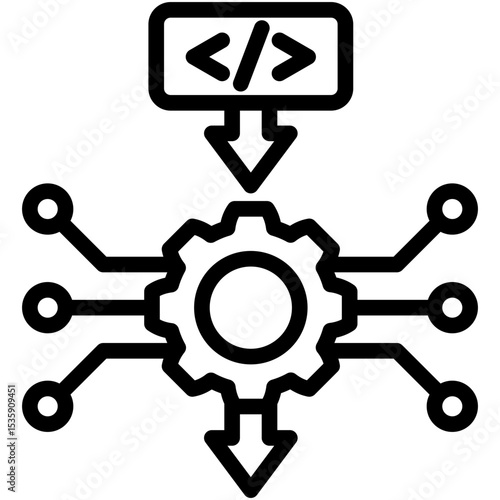 Inference mini illustration black outline icon, use for machine learning, education, industry, UI, UX kit, app and web development, digital or print.