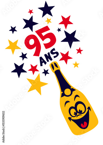 95 ans bouteille champagne smiley etoile anniversaire