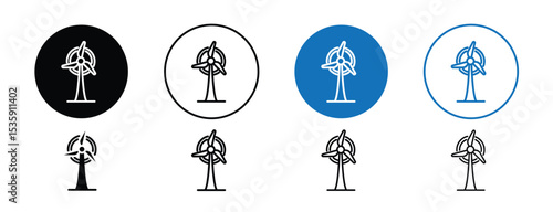 set of colored pixel perfect Wind power icon 2, 1 silhouette, 1 unexpanded, Wind turbine generating electricity icon.