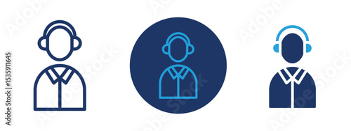 set of colored pixel perfect Call centre icon 1, 1 silhouette, 1 unexpanded, Headset with microphone symbolizing a call centre service.