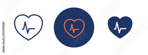 set of colored pixel perfect Cardiogram icon 3, 1 silhouette, 1 unexpanded, Stylized heart with a cardiograph line inside.