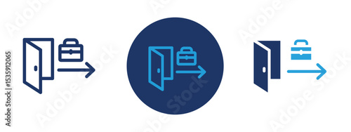 set of colored pixel perfect Exit Interview icon 1, 1 silhouette, 1 unexpanded, Door with person leaving, symbolizing exit interview.