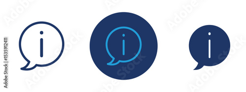 set of colored pixel perfect Info icon 1, 1 silhouette, 1 unexpanded, Round information icon for digital user guidance and help sections.