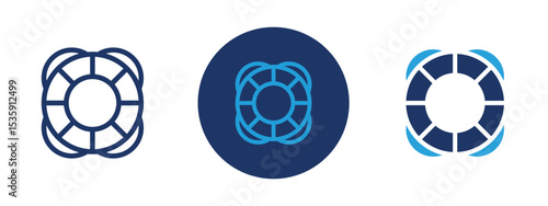 set of colored pixel perfect Lifebuoy icon 1, 1 silhouette, 1 unexpanded, Circular lifebuoy symbol used for rescue and water safety themes.