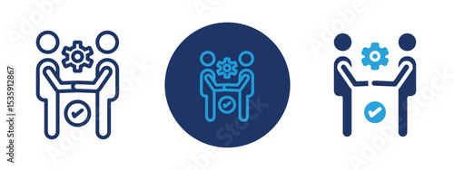 set of colored pixel perfect Onboarding icon 1, 1 silhouette, 1 unexpanded, Employee hand receiving ID card, symbolizing new hire process.