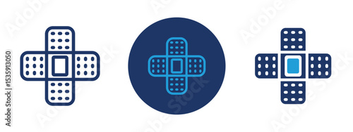 set of colored pixel perfect Plaster icon 1, 1 silhouette, 1 unexpanded, Medical adhesive bandage icon for wound protection and healing.