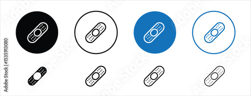 set of colored pixel perfect Plaster icon 2, 1 silhouette, 1 unexpanded, First-aid plaster icon showing a sticky bandage for minor cuts.