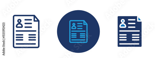 set of colored pixel perfect Resume icon 1, 1 silhouette, 1 unexpanded, Profile resume icon for job applications and hiring.