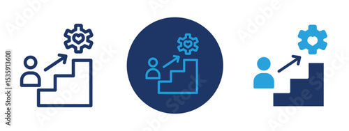set of colored pixel perfect Succession Planning icon 1, 1 silhouette, 1 unexpanded, Icon showing career ladder and promotion for succession planning.