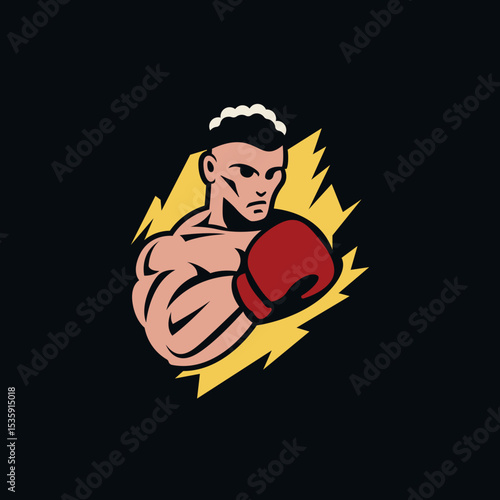 Logo design of a boxer in a dynamic pose, symbolizing strength, determination, and sportsmanship, suitable for fitness, boxing gyms, sports brands, and athletic wear.

