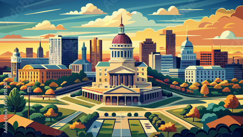 Aerial panorama of Topeka and Kansas State Capitol. Topeka is the capital city of the U.S. state of Kansas and the county seat of Shawnee County. Very beautiful