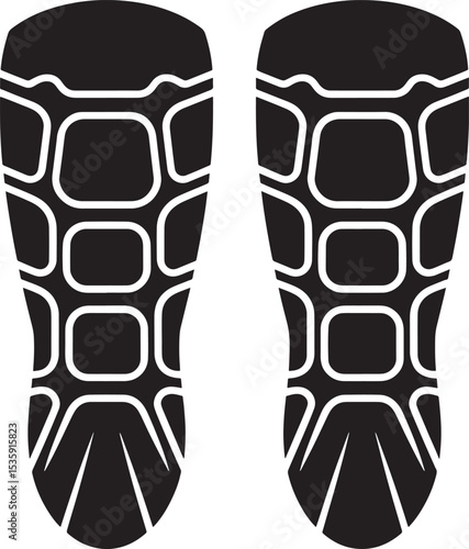 Black and white vector illustration of two footprints showing shoe sole tread pattern
