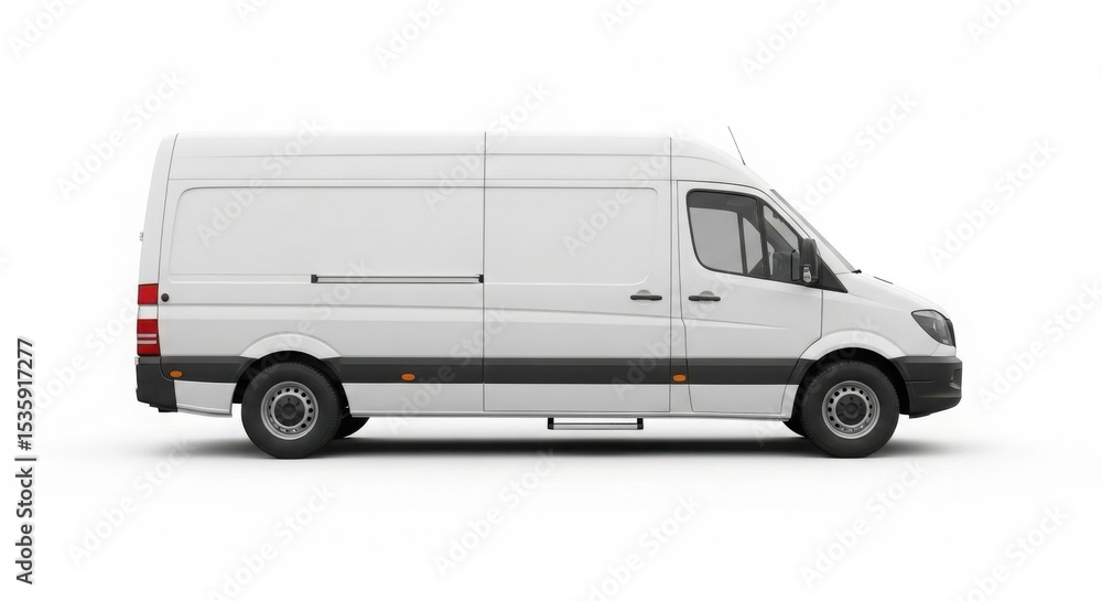 Naklejka premium White delivery van, side profile, against a plain white background.